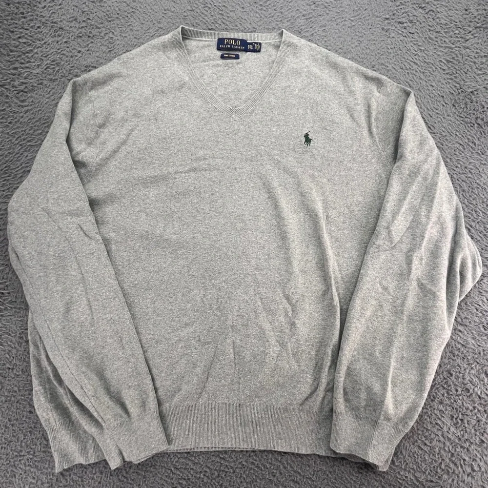 POLO RALPH LAUREN Mens‎ V Neck Sweater XXL Pima Cotton Gray Long Sleeve
